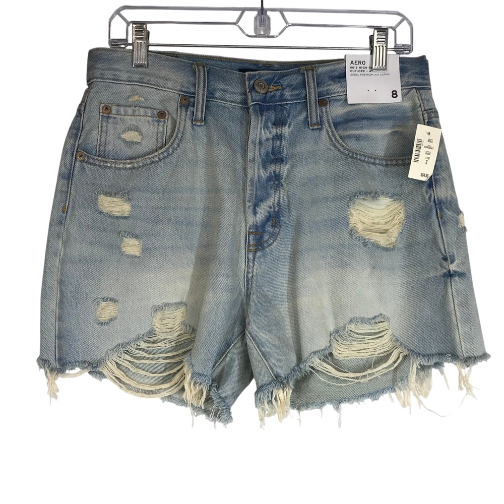 AERO 889 High Rise Cut Off Ripped Denim Shorts Women Size 8 Distressed Frayed